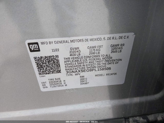 Aukcja sprzedaży 2023 Chevrolet Equinox Awd Ls, vin: 3GNAXSEG9PL158505, numer aukcji: 46232227