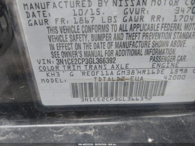 Aukcja sprzedaży 2016 Nissan Versa Note S (sr)/s Plus/sl/sr/sv, vin: 3N1CE2CP3GL366392, numer aukcji: 46232235