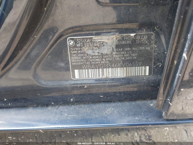 Продажа на аукционе авто 2006 Bmw 325xi, vin: WBAVD13546KV06559, номер лота: 46232251