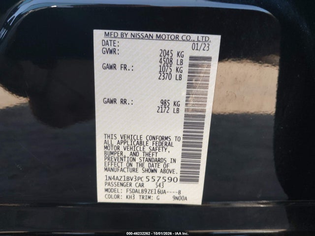 Продажа на аукционе авто 2023 Nissan Leaf S 40 Kwh, vin: 1N4AZ1BV3PC557590, номер лота: 46232262