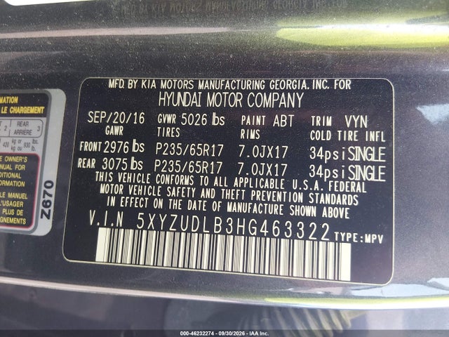 Продаж на аукціоні авто 2017 Hyundai Santa Fe Sport 2.4l, vin: 5XYZUDLB3HG463322, номер лоту: 46232274