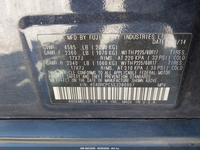 Продаж на аукціоні авто 2014 Subaru Outback 2.5i Limited, vin: 4S4BRCPC5E3280807, номер лоту: 46232285
