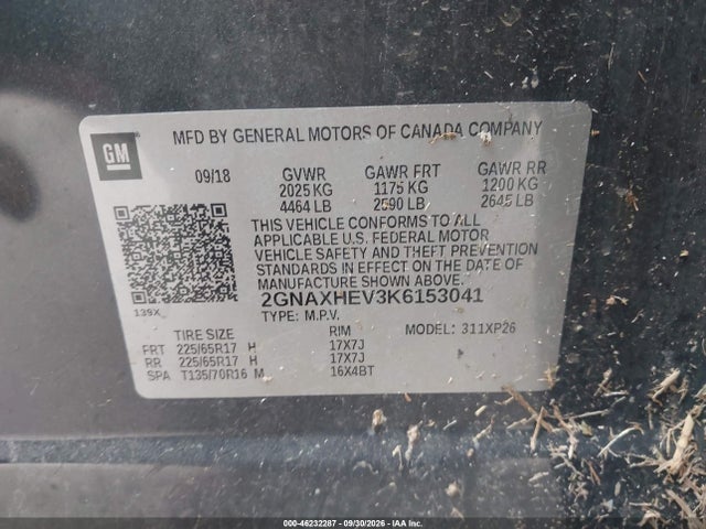 Продажа на аукционе авто 2019 Chevrolet Equinox Ls, vin: 2GNAXHEV3K6153041, номер лота: 46232287