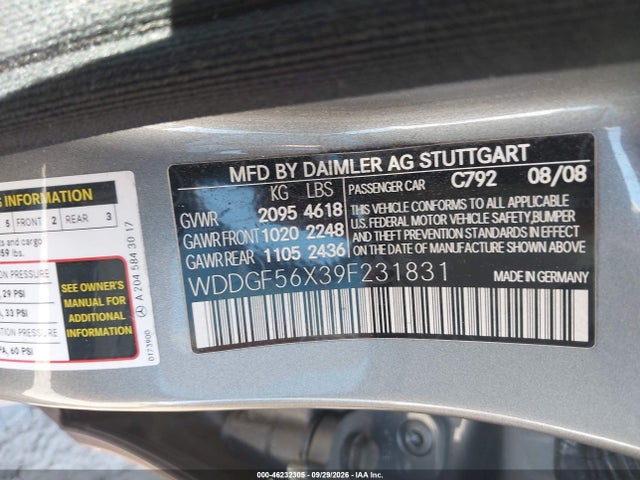 Aukcja sprzedaży 2009 Mercedes-benz C 350 Sport, vin: WDDGF56X39F231831, numer aukcji: 46232305