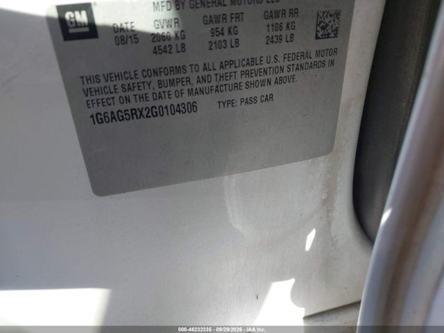 Aukcja sprzedaży 2016 Cadillac Ats Standard, vin: 1G6AG5RX2G0104306, numer aukcji: 46232335