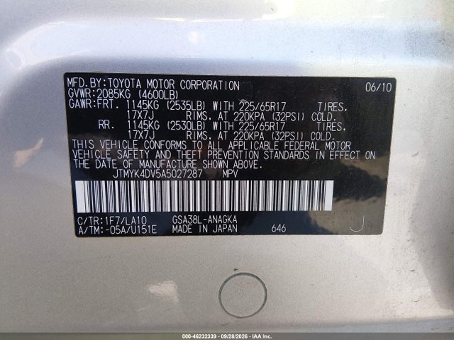 Продаж на аукціоні авто 2010 Toyota Rav4 Limited V6, vin: JTMYK4DV5A5027287, номер лоту: 46232339