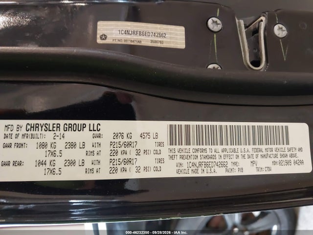 46232350 :رقم المزاد ، 1C4NJRFB6ED742662 vin ، 2014 Jeep Patriot Latitude مزاد بيع