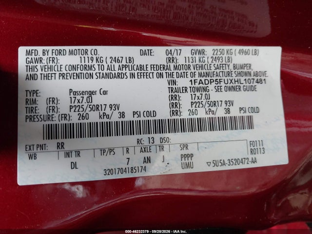 2017 Ford C-max Energi Titanium მანქანა იყიდება აუქციონზე, vin: 1FADP5FUXHL107481, აუქციონის ნომერი: 46232379