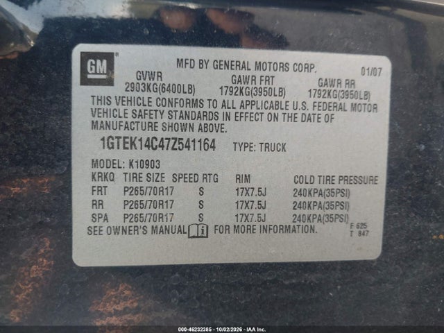 Продажа на аукционе авто 2007 Gmc Sierra 1500 Work Truck, vin: 1GTEK14C47Z541164, номер лота: 46232385