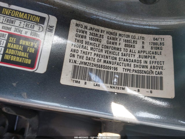 Продаж на аукціоні авто 2011 Honda Insight Lx, vin: JHMZE2H56BS009196, номер лоту: 46232422