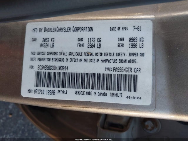 Продаж на аукціоні авто 2002 Chrysler 300m, vin: 2C3AE66G92H103014, номер лоту: 46232444