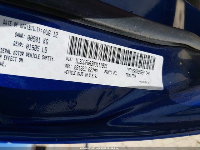 2013 Dodge Dart Sxt მანქანა იყიდება აუქციონზე, vin: 1C3CDFBA3DD117925, აუქციონის ნომერი: 46232513