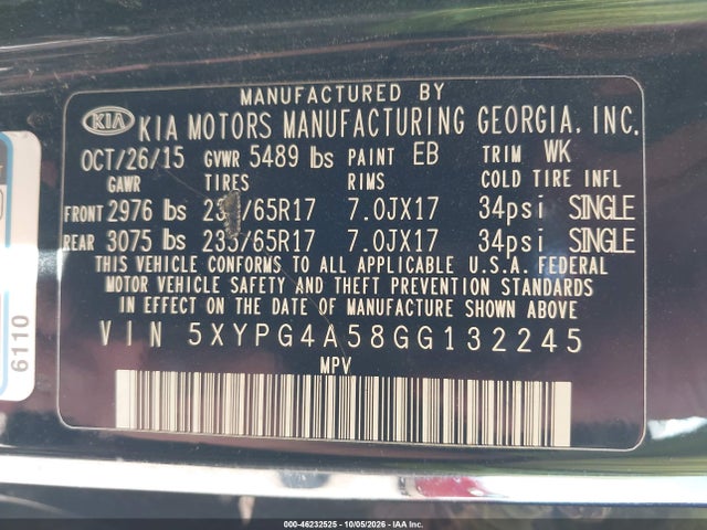 KIA Sorento 3.3l Lx 2016 5XYPG4A58GG132245 Image 9