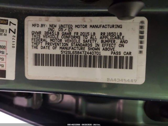 Продажа на аукционе авто 2007 Pontiac Vibe, vin: 5Y2SL65847Z440701, номер лота: 46232566