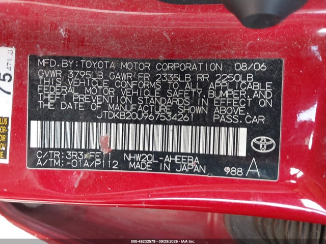 Aukcja sprzedaży 2006 Toyota Prius, vin: JTDKB20U967534261, numer aukcji: 46232579