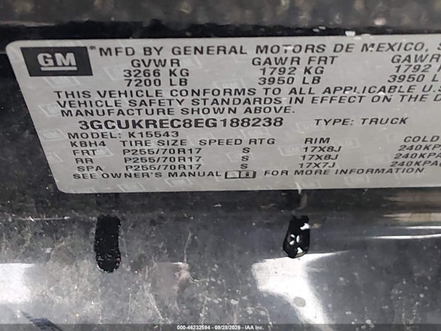 46232594 :رقم المزاد ، 3GCUKREC8EG188238 vin ، 2014 Chevrolet Silverado 1500 1lt مزاد بيع