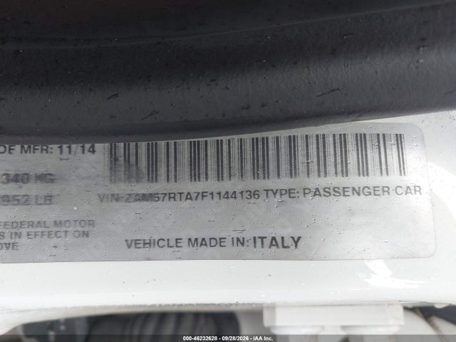 2015 Maserati Ghibli S Q4 მანქანა იყიდება აუქციონზე, vin: ZAM57RTA7F1144136, აუქციონის ნომერი: 46232628