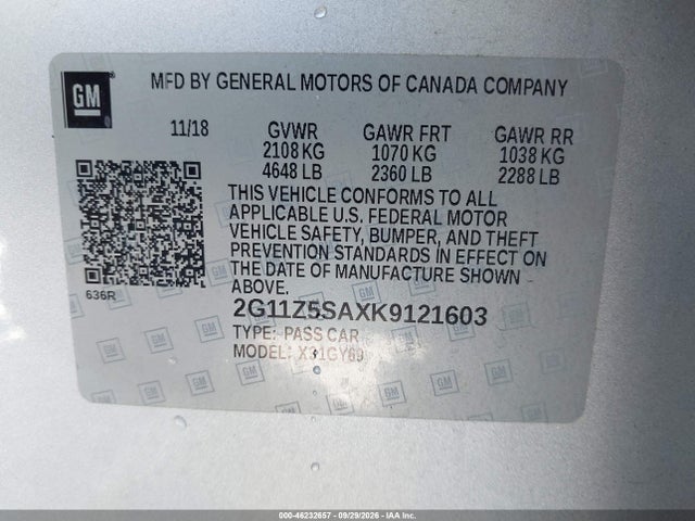 Продажа на аукционе авто 2019 Chevrolet Impala Lt, vin: 2G11Z5SAXK9121603, номер лота: 46232657