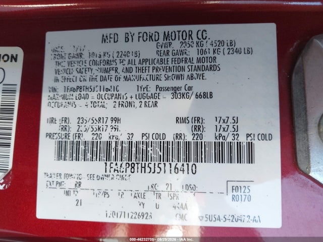 46232705 :رقم المزاد ، 1FA6P8TH5J5116410 vin ، 2018 Ford Mustang Ecoboost مزاد بيع