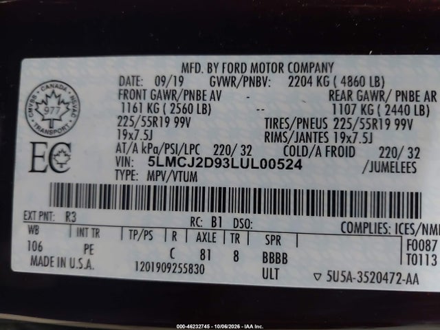 Продажа на аукционе авто 2020 Lincoln Corsair Reserve, vin: 5LMCJ2D93LUL00524, номер лота: 46232745