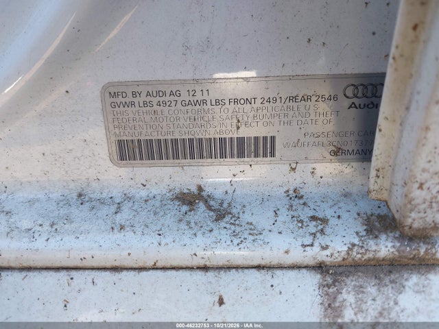46232753 :رقم المزاد ، WAUFFAFL3CN017377 vin ، 2012 Audi A4 2.0t Premium مزاد بيع