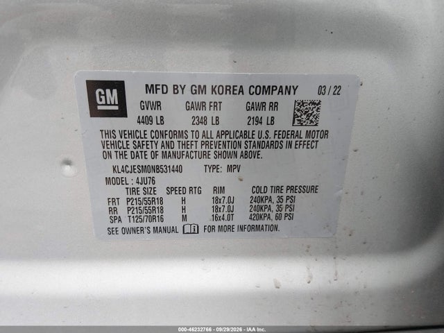 Aukcja sprzedaży 2022 Buick Encore Awd Preferred, vin: KL4CJESM0NB531440, numer aukcji: 46232766