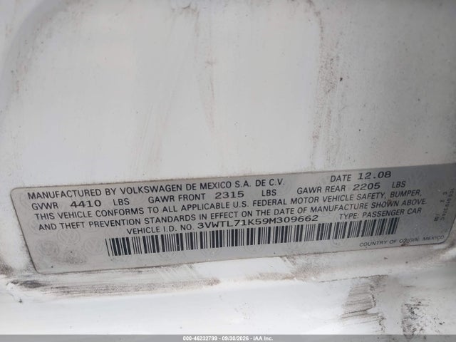Продажа на аукционе авто 2009 Volkswagen Jetta 2.0l Tdi, vin: 3VWTL71K59M309662, номер лота: 46232799