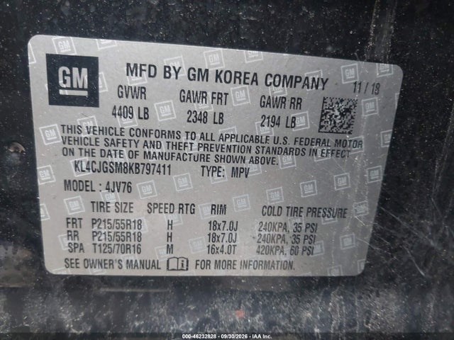 46232828 :رقم المزاد ، KL4CJGSM8KB797411 vin ، 2019 Buick Encore Awd Essence مزاد بيع
