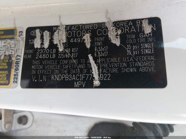 Продажа на аукционе авто 2015 Kia Sportage Lx, vin: KNDPB3AC1F7755922, номер лота: 46232830