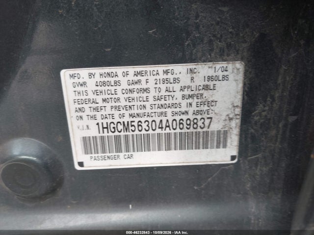 Продажа на аукционе авто 2004 Honda Accord 2.4 Lx, vin: 1HGCM56304A069837, номер лота: 46232843