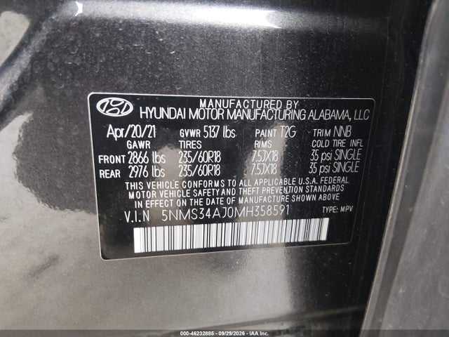 Hyundai Santa Fe Sel 2021 5NMS34AJ0MH358591 Image 9