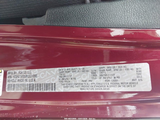 Jeep Gladiator Sport S 2021 1C6HJTAG5ML531090 Image 9