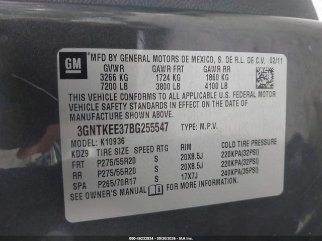 Aukcja sprzedaży 2011 Chevrolet Avalanche 1500 Ls, vin: 3GNTKEE37BG255547, numer aukcji: 46232924