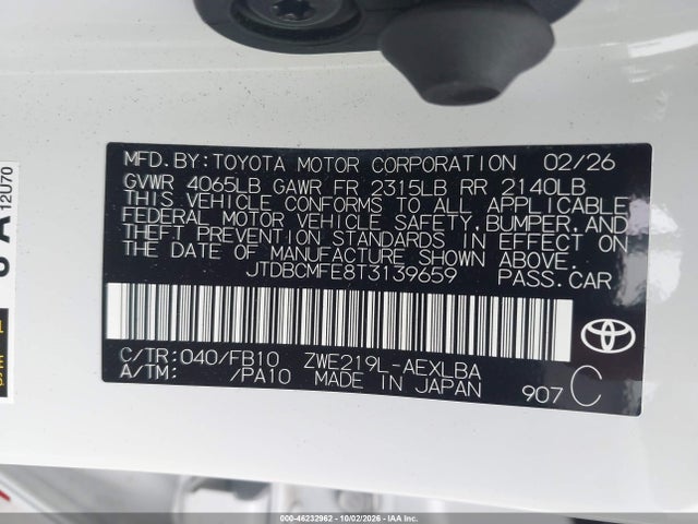 JTDBCMFE8T3139659 Toyota Corolla Hybrid Hybrid Le