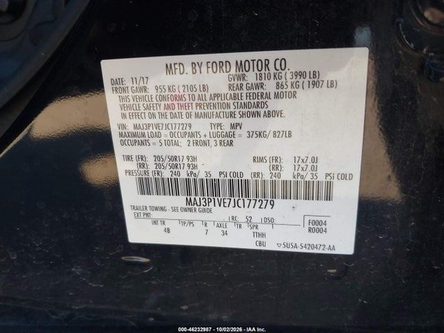 Продаж на аукціоні авто 2018 Ford Ecosport Titanium, vin: MAJ3P1VE7JC177279, номер лоту: 46232987