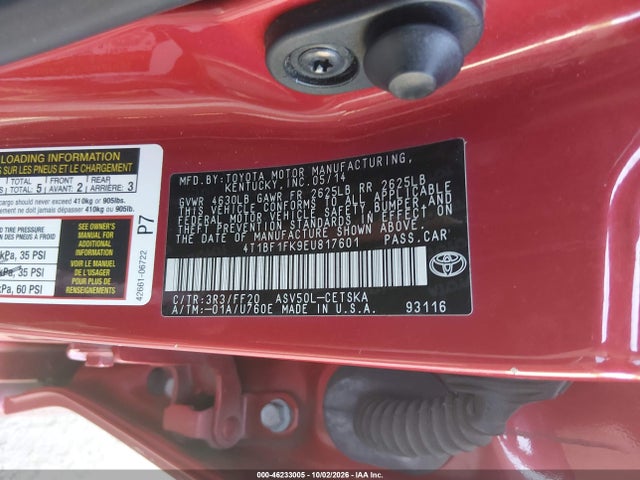 2014 Toyota Camry Se მანქანა იყიდება აუქციონზე, vin: 4T1BF1FK9EU817601, აუქციონის ნომერი: 46233005