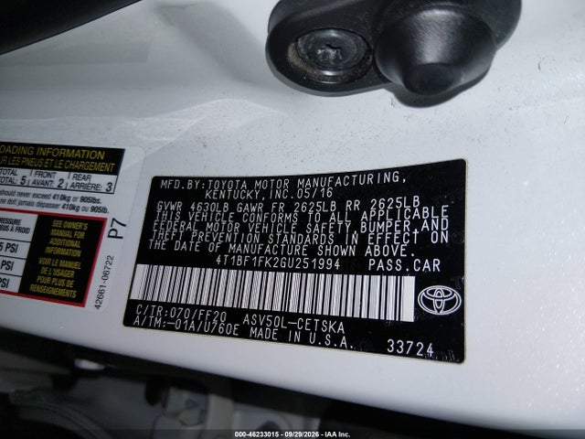 46233015 :رقم المزاد ، 4T1BF1FK2GU251994 vin ، 2016 Toyota Camry Se مزاد بيع