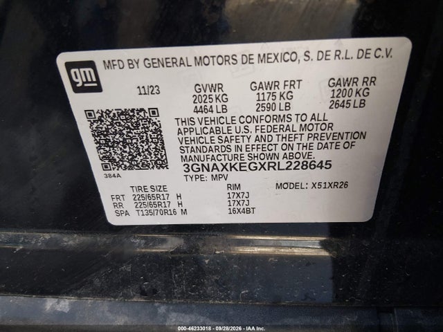 Aukcja sprzedaży 2024 Chevrolet Equinox Fwd Lt, vin: 3GNAXKEGXRL228645, numer aukcji: 46233018