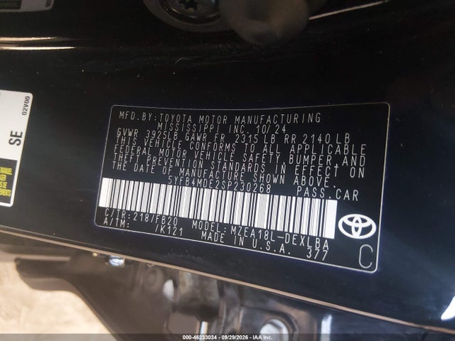 2025 Toyota Corolla Le მანქანა იყიდება აუქციონზე, vin: 5YFB4MDE2SP230268, აუქციონის ნომერი: 46233034