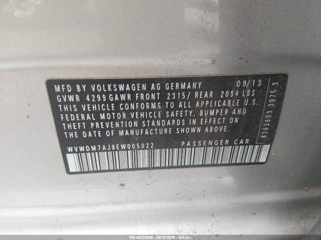 2014 Volkswagen Golf 2.0l Tdi მანქანა იყიდება აუქციონზე, vin: WVWDM7AJ8EW005022, აუქციონის ნომერი: 46233040