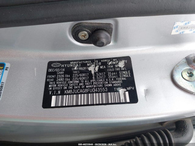 46233049 :رقم المزاد ، KM8JUCAG8FU043553 vin ، 2015 Hyundai Tucson Se مزاد بيع