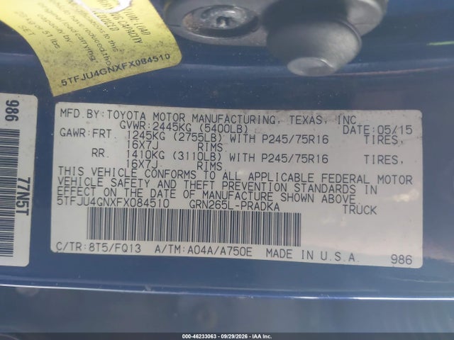 46233063 :رقم المزاد ، 5TFJU4GNXFX084510 vin ، 2015 Toyota Tacoma Prerunner V6 مزاد بيع