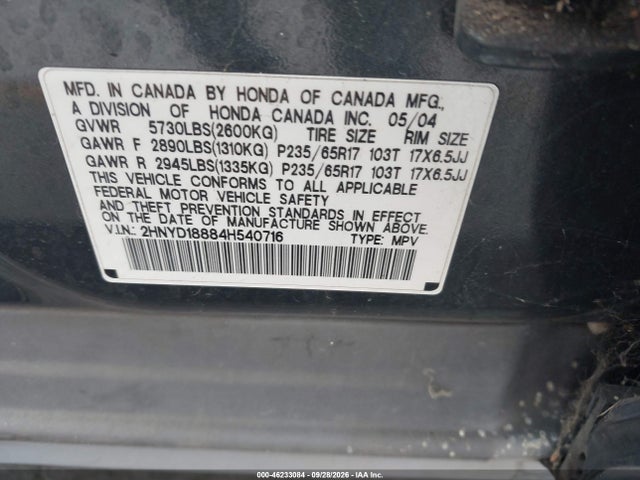 Aukcja sprzedaży 2004 Acura Mdx, vin: 2HNYD18884H540716, numer aukcji: 46233084