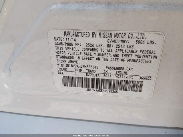 Продаж на аукціоні авто 2015 Infiniti Q50 Premium, vin: JN1BV7AR5FM395345, номер лоту: 46233110