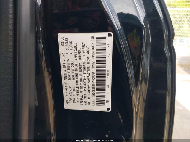 46233113 :رقم المزاد ، 1HGCS21879A000755 vin ، 2009 Honda Accord 3.5 Ex-l مزاد بيع