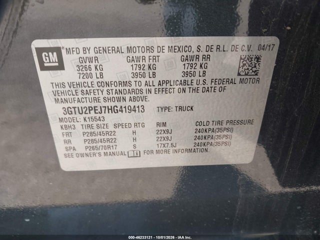 2017 Gmc Sierra 1500 Denali მანქანა იყიდება აუქციონზე, vin: 3GTU2PEJ7HG419413, აუქციონის ნომერი: 46233121