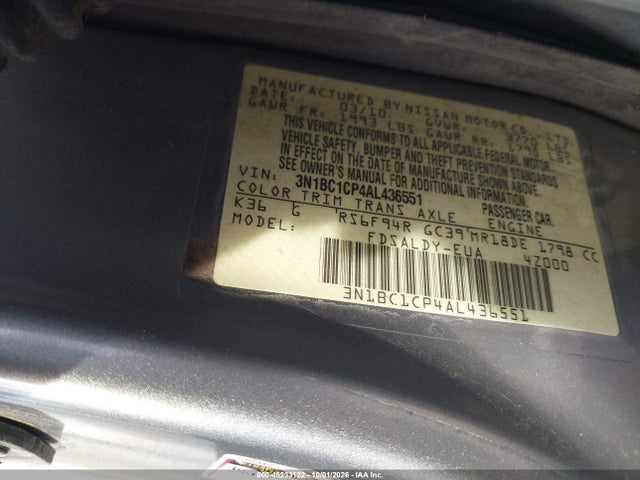 46233122 :رقم المزاد ، 3N1BC1CP4AL436551 vin ، 2010 Nissan Versa 1.8s مزاد بيع