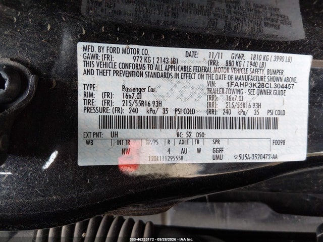 Продажа на аукционе авто 2012 Ford Focus Se, vin: 1FAHP3K28CL304457, номер лота: 46233172