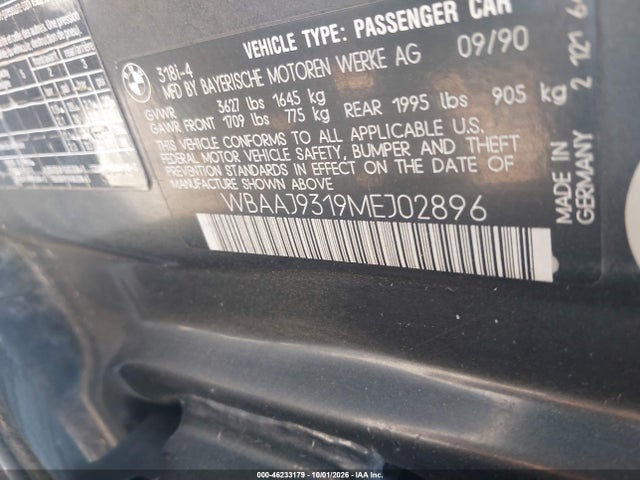 Продажа на аукционе авто 1991 Bmw 318 I, vin: WBAAJ9319MEJ02896, номер лота: 46233179