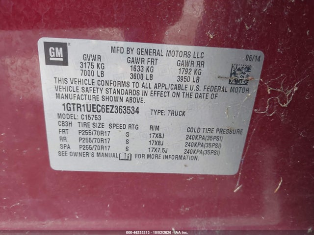 Aukcja sprzedaży 2014 Gmc Sierra 1500 Sle, vin: 1GTR1UEC6EZ363534, numer aukcji: 46233213
